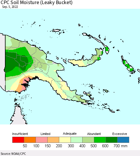 Papua New Guinea CPC Soil Moisture (Leaky Bucket) Thematic Map For 9/1/2022 - 9/5/2022