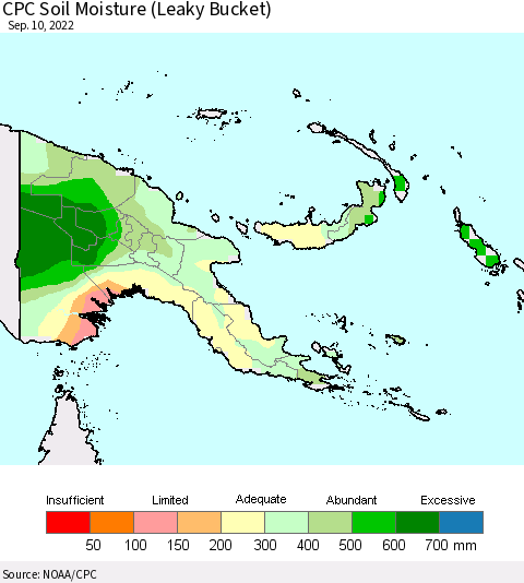 Papua New Guinea CPC Soil Moisture (Leaky Bucket) Thematic Map For 9/6/2022 - 9/10/2022