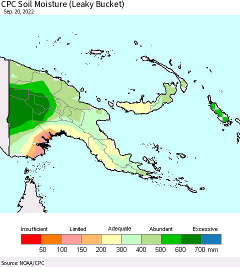 Papua New Guinea CPC Soil Moisture (Leaky Bucket) Thematic Map For 9/16/2022 - 9/20/2022