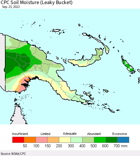 Papua New Guinea CPC Soil Moisture (Leaky Bucket) Thematic Map For 9/21/2022 - 9/25/2022