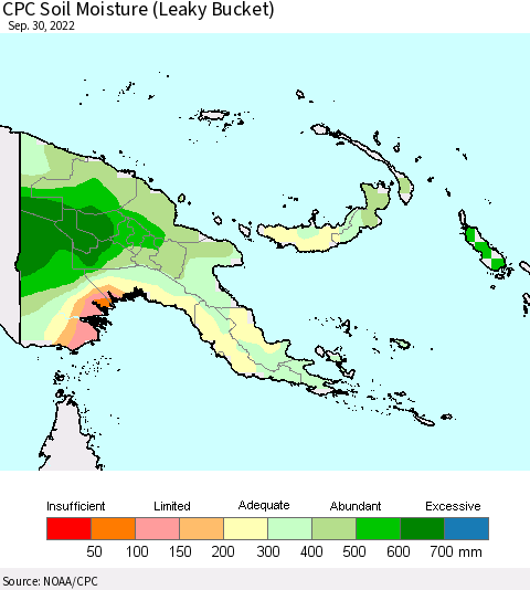 Papua New Guinea CPC Soil Moisture (Leaky Bucket) Thematic Map For 9/26/2022 - 9/30/2022