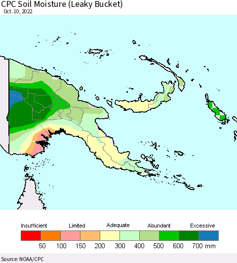 Papua New Guinea CPC Soil Moisture (Leaky Bucket) Thematic Map For 10/6/2022 - 10/10/2022