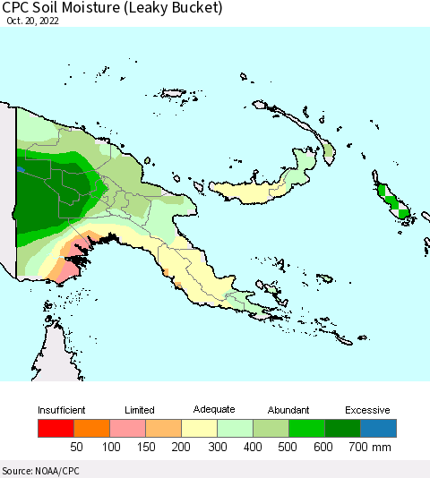 Papua New Guinea CPC Soil Moisture (Leaky Bucket) Thematic Map For 10/16/2022 - 10/20/2022