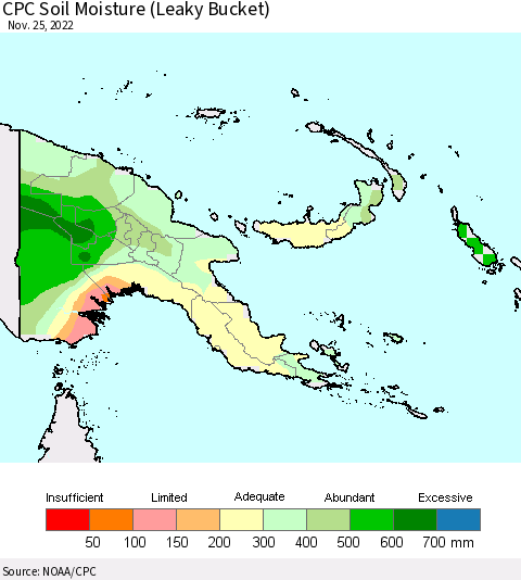 Papua New Guinea CPC Soil Moisture (Leaky Bucket) Thematic Map For 11/21/2022 - 11/25/2022