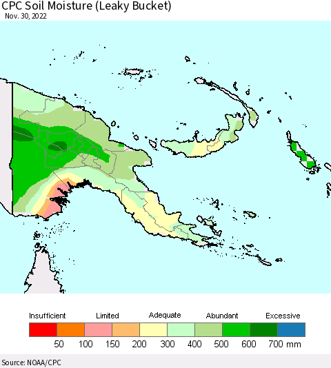 Papua New Guinea CPC Soil Moisture (Leaky Bucket) Thematic Map For 11/26/2022 - 11/30/2022