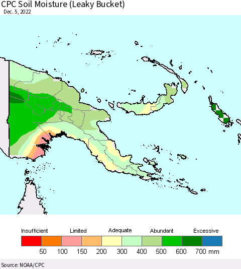 Papua New Guinea CPC Soil Moisture (Leaky Bucket) Thematic Map For 12/1/2022 - 12/5/2022