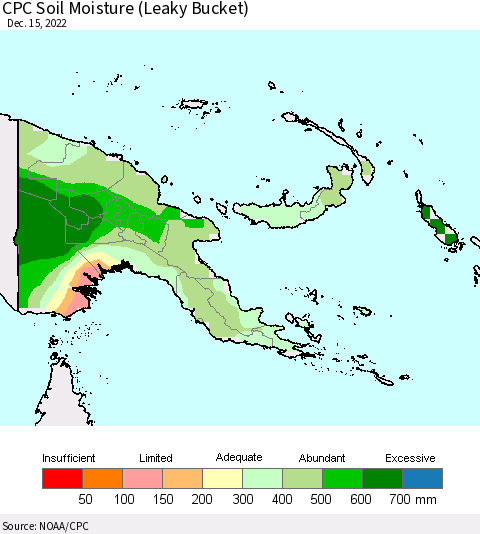 Papua New Guinea CPC Soil Moisture (Leaky Bucket) Thematic Map For 12/11/2022 - 12/15/2022