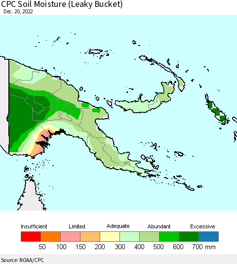 Papua New Guinea CPC Soil Moisture (Leaky Bucket) Thematic Map For 12/16/2022 - 12/20/2022