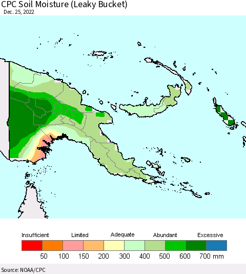 Papua New Guinea CPC Soil Moisture (Leaky Bucket) Thematic Map For 12/21/2022 - 12/25/2022
