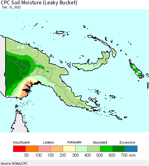 Papua New Guinea CPC Soil Moisture (Leaky Bucket) Thematic Map For 12/26/2022 - 12/31/2022