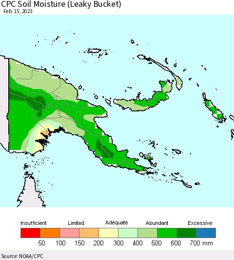 Papua New Guinea CPC Soil Moisture (Leaky Bucket) Thematic Map For 2/11/2023 - 2/15/2023