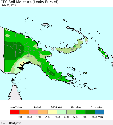 Papua New Guinea CPC Soil Moisture (Leaky Bucket) Thematic Map For 2/21/2023 - 2/25/2023