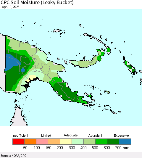 Papua New Guinea CPC Soil Moisture (Leaky Bucket) Thematic Map For 4/6/2023 - 4/10/2023