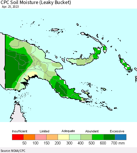 Papua New Guinea CPC Soil Moisture (Leaky Bucket) Thematic Map For 4/21/2023 - 4/25/2023