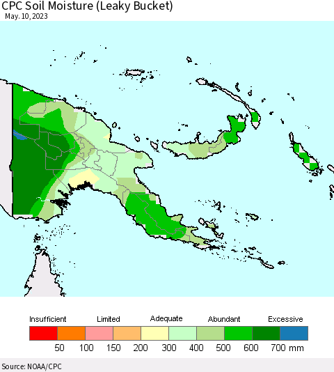 Papua New Guinea CPC Soil Moisture (Leaky Bucket) Thematic Map For 5/6/2023 - 5/10/2023