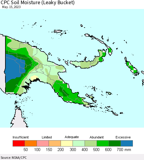 Papua New Guinea CPC Soil Moisture (Leaky Bucket) Thematic Map For 5/11/2023 - 5/15/2023