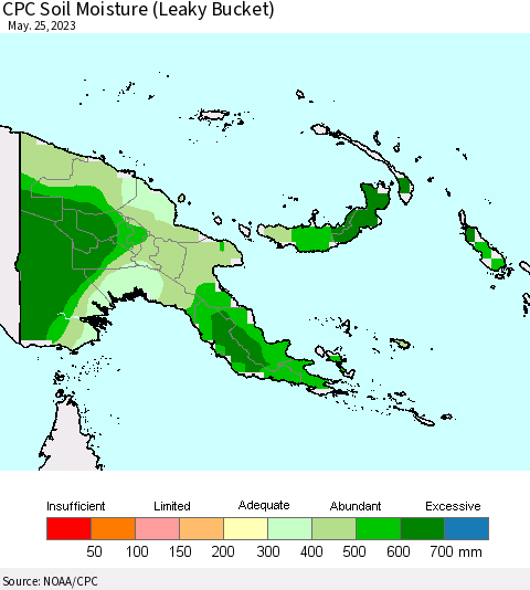 Papua New Guinea CPC Soil Moisture (Leaky Bucket) Thematic Map For 5/21/2023 - 5/25/2023