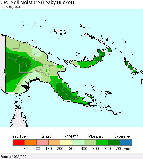 Papua New Guinea CPC Soil Moisture (Leaky Bucket) Thematic Map For 6/6/2023 - 6/10/2023
