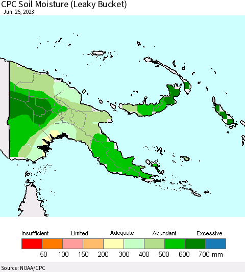 Papua New Guinea CPC Soil Moisture (Leaky Bucket) Thematic Map For 6/21/2023 - 6/25/2023