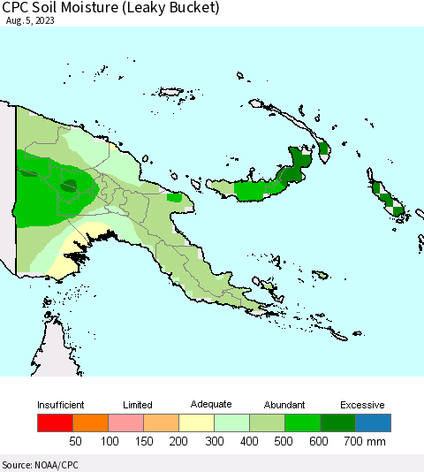 Papua New Guinea CPC Soil Moisture (Leaky Bucket) Thematic Map For 8/1/2023 - 8/5/2023