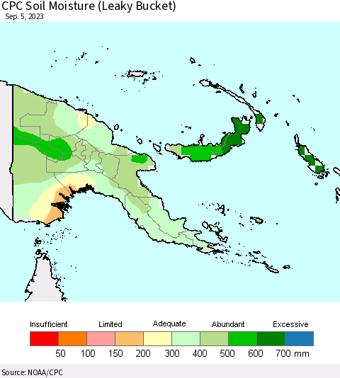Papua New Guinea CPC Soil Moisture (Leaky Bucket) Thematic Map For 9/1/2023 - 9/5/2023