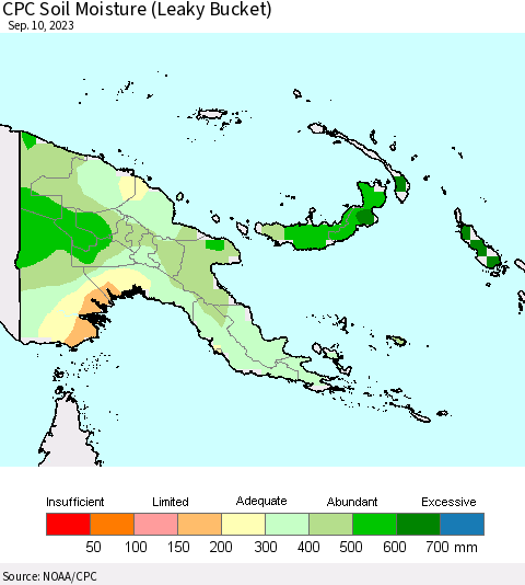 Papua New Guinea CPC Soil Moisture (Leaky Bucket) Thematic Map For 9/6/2023 - 9/10/2023