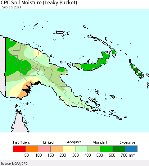 Papua New Guinea CPC Soil Moisture (Leaky Bucket) Thematic Map For 9/11/2023 - 9/15/2023