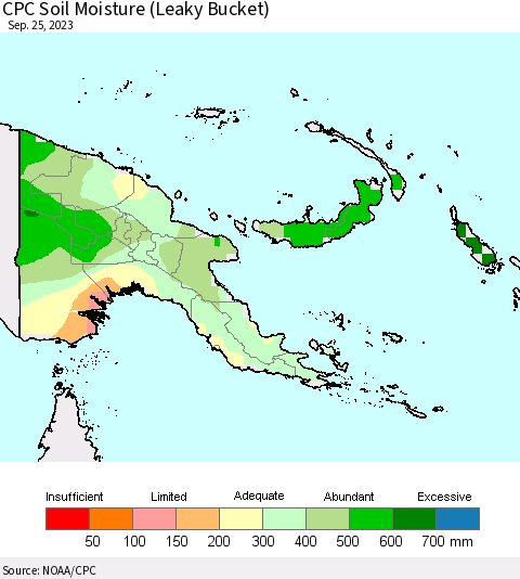 Papua New Guinea CPC Soil Moisture (Leaky Bucket) Thematic Map For 9/21/2023 - 9/25/2023