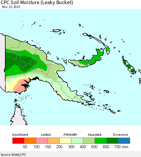 Papua New Guinea CPC Soil Moisture (Leaky Bucket) Thematic Map For 11/6/2023 - 11/10/2023