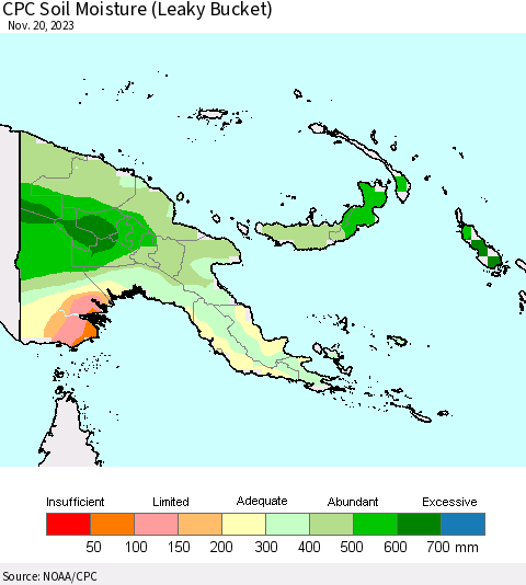 Papua New Guinea CPC Soil Moisture (Leaky Bucket) Thematic Map For 11/16/2023 - 11/20/2023