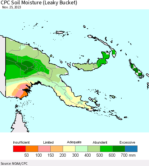 Papua New Guinea CPC Soil Moisture (Leaky Bucket) Thematic Map For 11/21/2023 - 11/25/2023