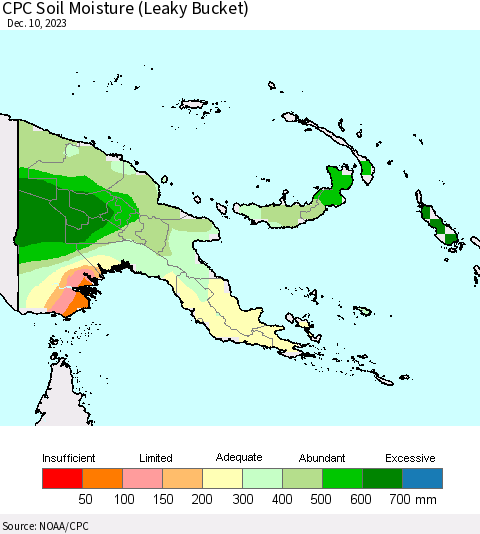Papua New Guinea CPC Soil Moisture (Leaky Bucket) Thematic Map For 12/6/2023 - 12/10/2023