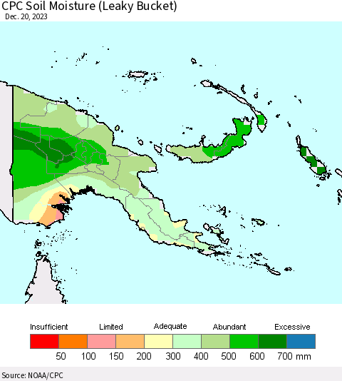 Papua New Guinea CPC Soil Moisture (Leaky Bucket) Thematic Map For 12/16/2023 - 12/20/2023