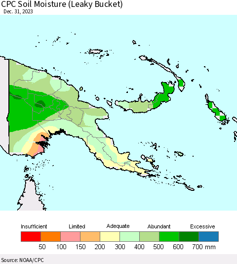 Papua New Guinea CPC Soil Moisture (Leaky Bucket) Thematic Map For 12/26/2023 - 12/31/2023