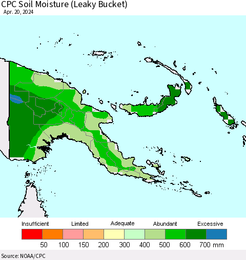 Papua New Guinea CPC Soil Moisture (Leaky Bucket) Thematic Map For 4/16/2024 - 4/20/2024