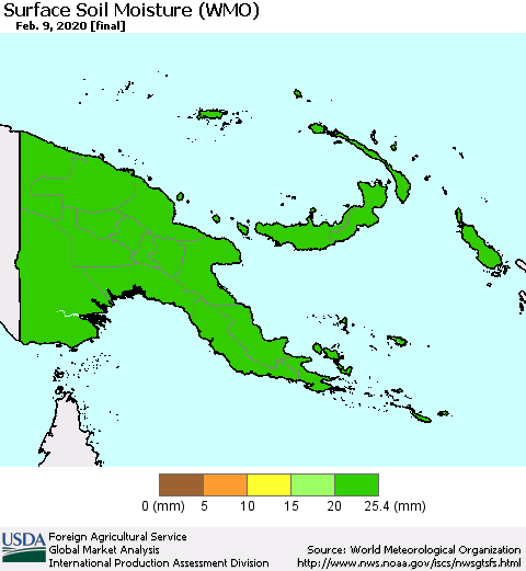 Papua New Guinea Surface Soil Moisture (WMO) Thematic Map For 2/3/2020 - 2/9/2020