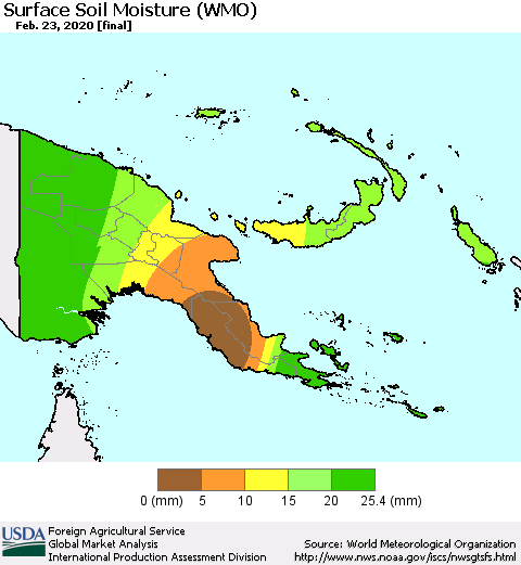 Papua New Guinea Surface Soil Moisture (WMO) Thematic Map For 2/17/2020 - 2/23/2020