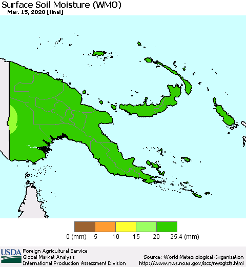 Papua New Guinea Surface Soil Moisture (WMO) Thematic Map For 3/9/2020 - 3/15/2020