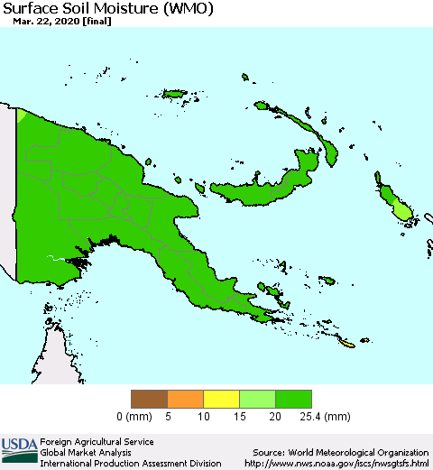 Papua New Guinea Surface Soil Moisture (WMO) Thematic Map For 3/16/2020 - 3/22/2020