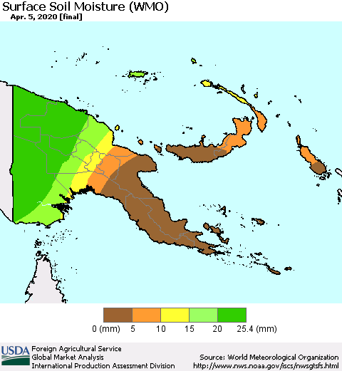 Papua New Guinea Surface Soil Moisture (WMO) Thematic Map For 3/30/2020 - 4/5/2020