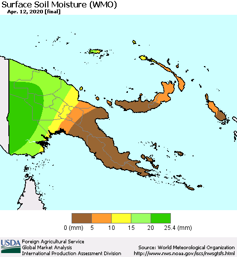 Papua New Guinea Surface Soil Moisture (WMO) Thematic Map For 4/6/2020 - 4/12/2020