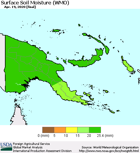Papua New Guinea Surface Soil Moisture (WMO) Thematic Map For 4/13/2020 - 4/19/2020