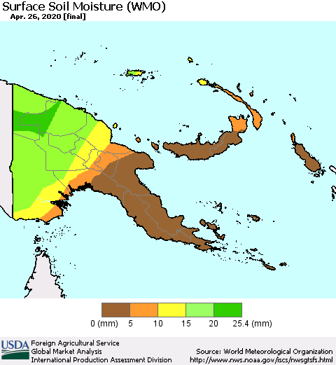 Papua New Guinea Surface Soil Moisture (WMO) Thematic Map For 4/20/2020 - 4/26/2020