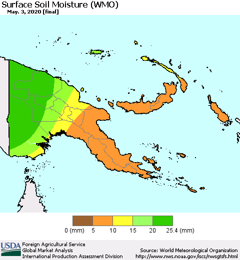 Papua New Guinea Surface Soil Moisture (WMO) Thematic Map For 4/27/2020 - 5/3/2020
