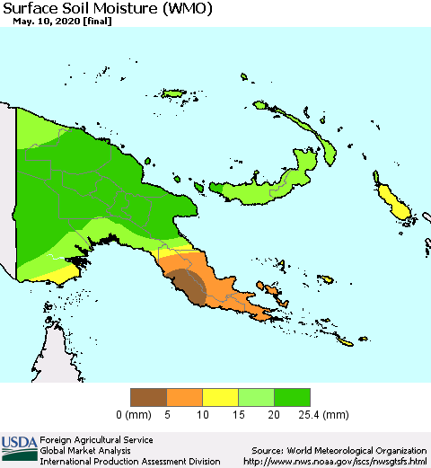 Papua New Guinea Surface Soil Moisture (WMO) Thematic Map For 5/4/2020 - 5/10/2020