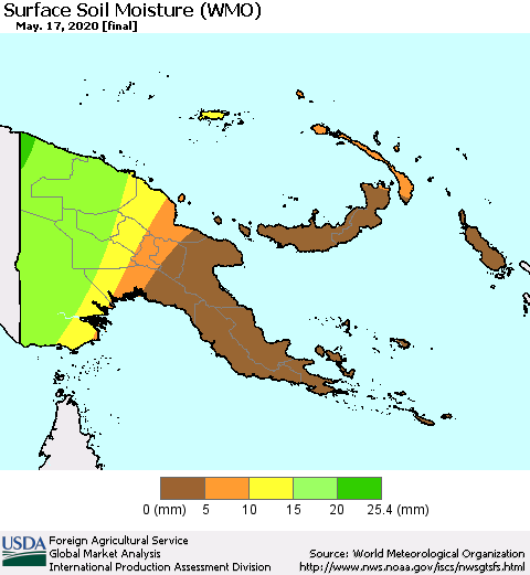 Papua New Guinea Surface Soil Moisture (WMO) Thematic Map For 5/11/2020 - 5/17/2020