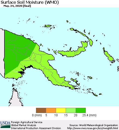 Papua New Guinea Surface Soil Moisture (WMO) Thematic Map For 5/18/2020 - 5/24/2020