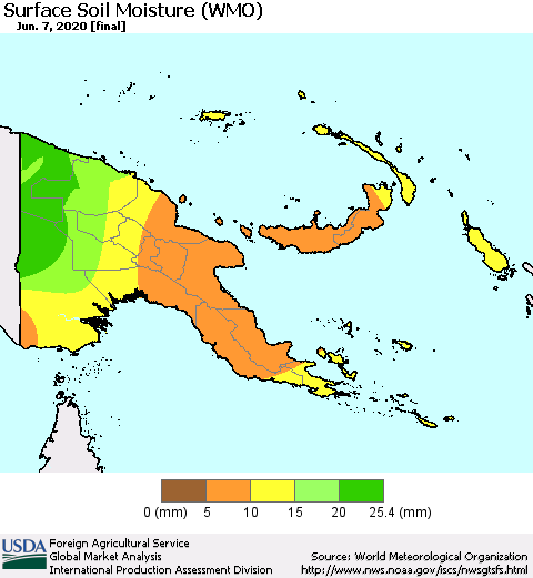 Papua New Guinea Surface Soil Moisture (WMO) Thematic Map For 6/1/2020 - 6/7/2020