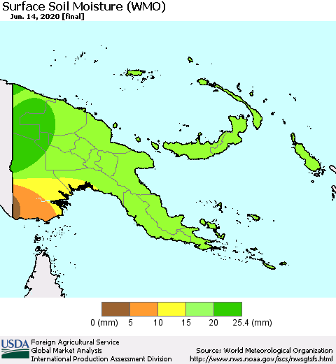 Papua New Guinea Surface Soil Moisture (WMO) Thematic Map For 6/8/2020 - 6/14/2020