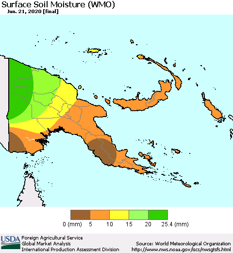Papua New Guinea Surface Soil Moisture (WMO) Thematic Map For 6/15/2020 - 6/21/2020